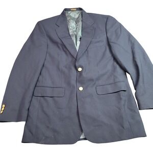 Stafford Mens Navy Blue Two Button Blazer Gold Crest Buttons Navy Blue 44R